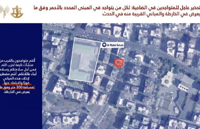 إنذار إسرائيلي لمبنى في منطقة الحدث