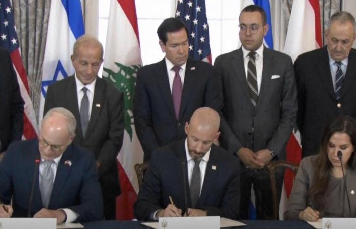 بالصوَر: توقيع “اتفاق اطاري” بين لبنان واسرائيل في واشنطن