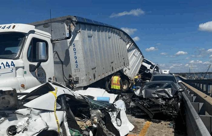 مشاهد مروّعة.. حادث تصادم بين 69 مركبة فوق جسر (فيديو وصور)